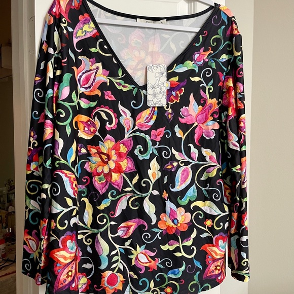 NWT Ladies Spring Print Jersey Long Sleeve Floral Print  Top Size XL - Picture 6 of 9